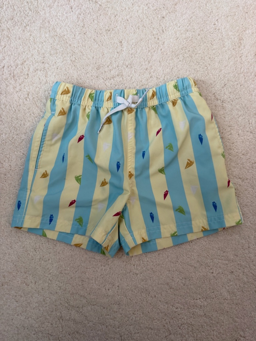 Boys' Yellow & Light Blue Striped Swim Trunks with Sailboat Print Size 4T